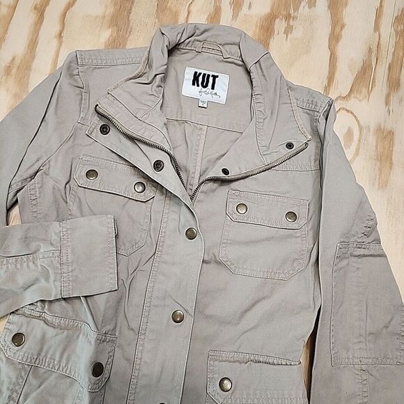Kut from the Kloth Jackets & Blazers - KUT FROM THE KLOTH‎ Women's CARGO JACKET~Size S~COTTON Tan Full ZIP + SNAP EUC